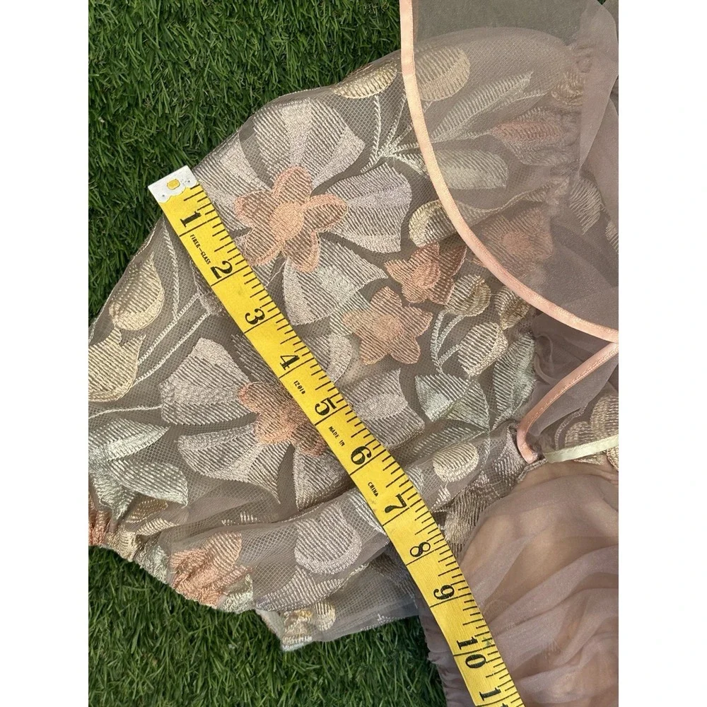 Vintage Party Dress Women 8 Pink‎ Floral Ruffle Puff Sleeve Girly
